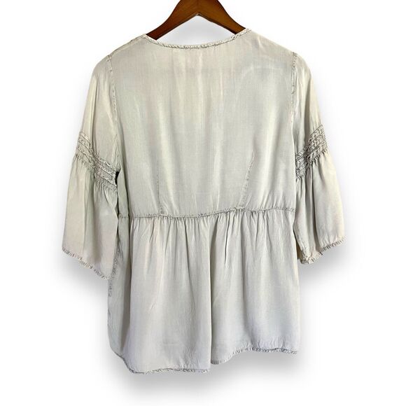 Soft Surroundings Sofia Embroidered Tunic Top Blouse Sz S Blue Flare 3/4 Sleeves - Picture 8 of 9